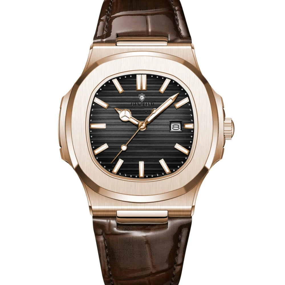 New Casual Business Rose Gold Clock Men Luxury Watch Automatic Watches Mens Top Fashion Quartz Wristwatches Gifts Reloj Hombre