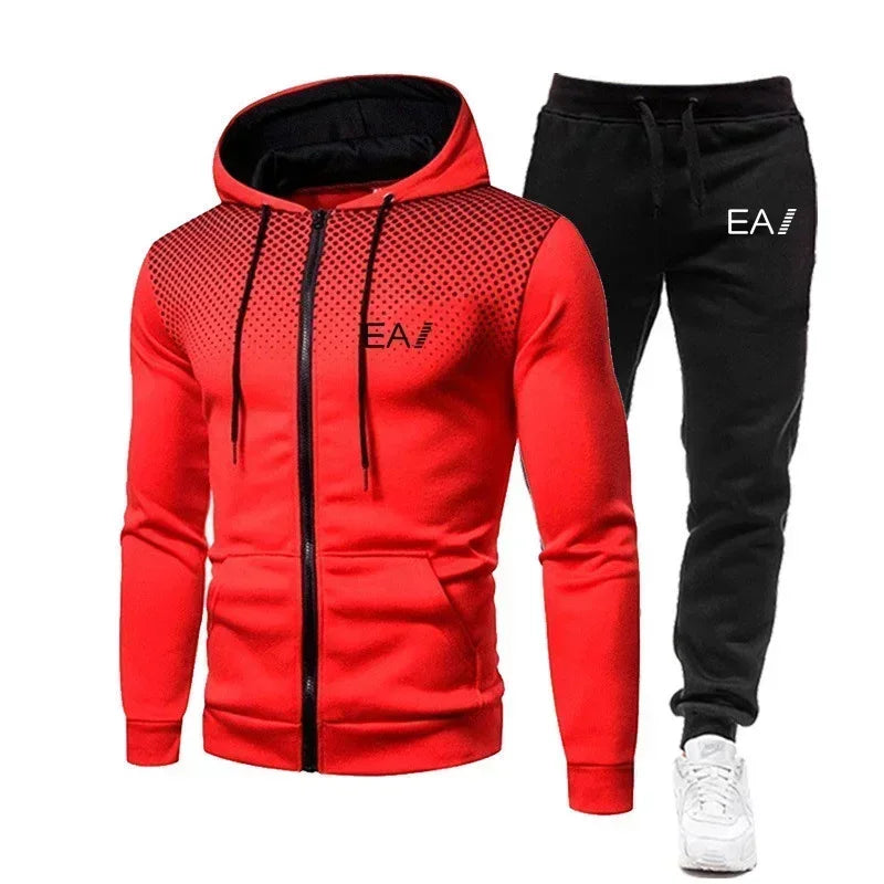 2025 Men's clothing Autumn and winter fitness fashion outdoor leisure sportswear set zipper hoodie + jogging pants two-piece set