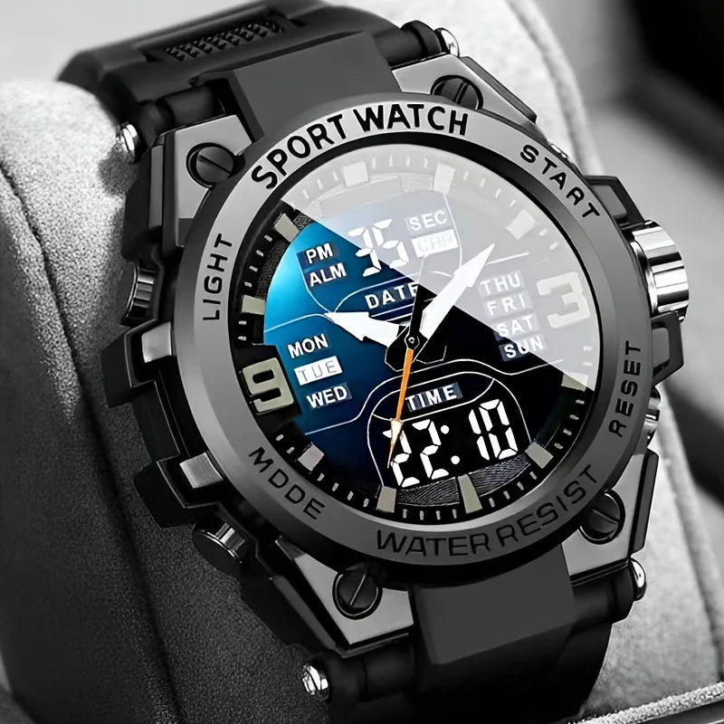 High-Quality Large Dial Led Luminous Watch for Men, Women, and Teenagers with Dual Calendar, Alarm Clock, Stopwatch, Outdoor Sports Digital and Analog Dual Display Watch