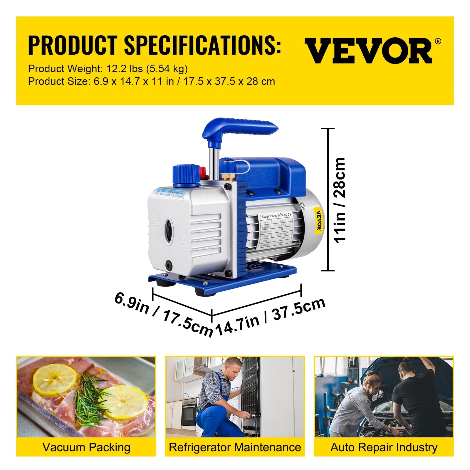 HVAC Refrigeration Vacuum Pump: 1-Stage, Choice of Manifold Gauge, 1.8-12CFM - Essential for Refrigerant Air Conditioning Maintenance
