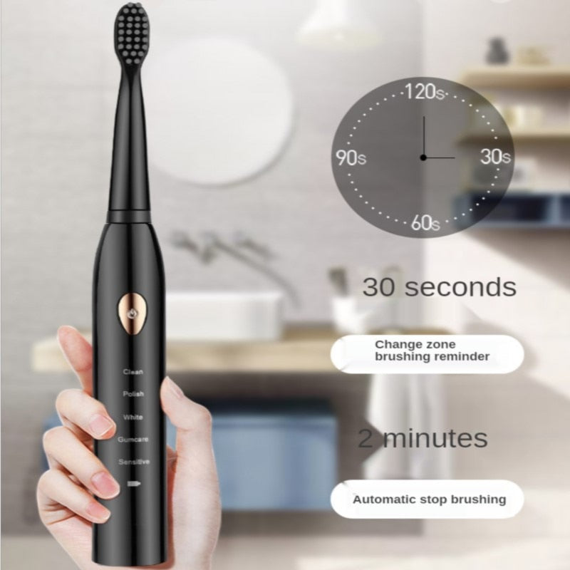 Jianpai Adult Black White Classic Acoustic Electric Toothbrush Adult 5-gear Mode USB Charging IPX7 Waterproof Acoustic Electric