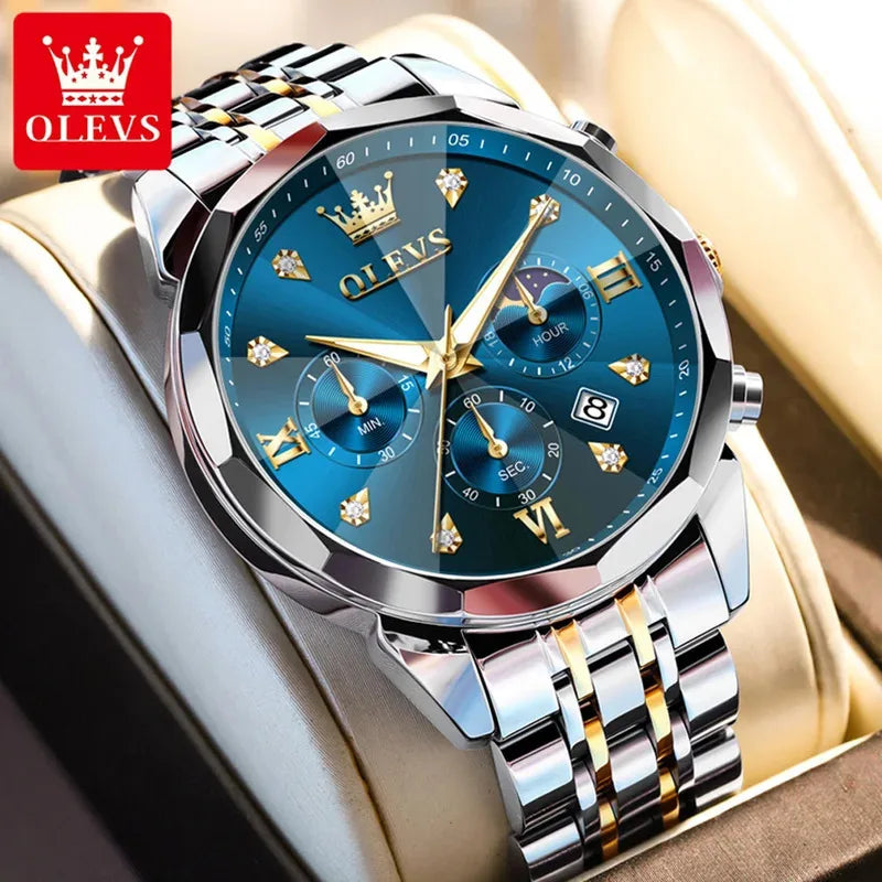 OLEVS 3670 Men's Watches Fashion Waterproof Calendar Luminous Moon Phase Quartz Watch Man Chronograph Clock