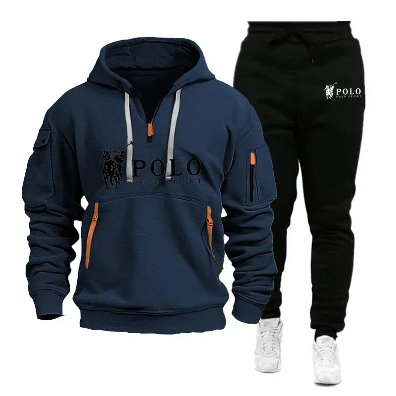 Autumn and Winter 2025 New Men's Casual Set, a Fashionable Outdoor Hiking Windproof and Warm Men's Hoodie and Pants 2-piece Set