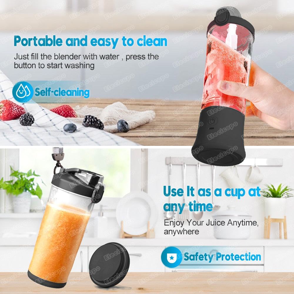 Multifunctional Portable Electric Juicer: 600ML Fruit Mixers Blender with 4000mAh USB Rechargeable Smoothie Mini Blender Machine