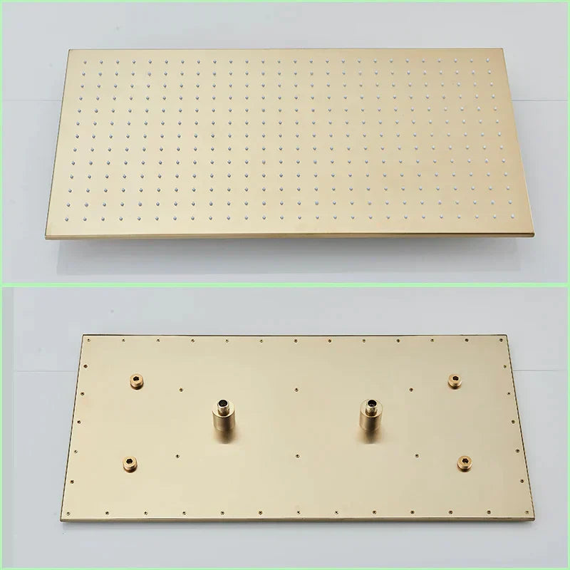 DecorBites™ Brushed Gold LED Thermostatic Shower Faucet Set with Ceiling Rainfall Shower Head