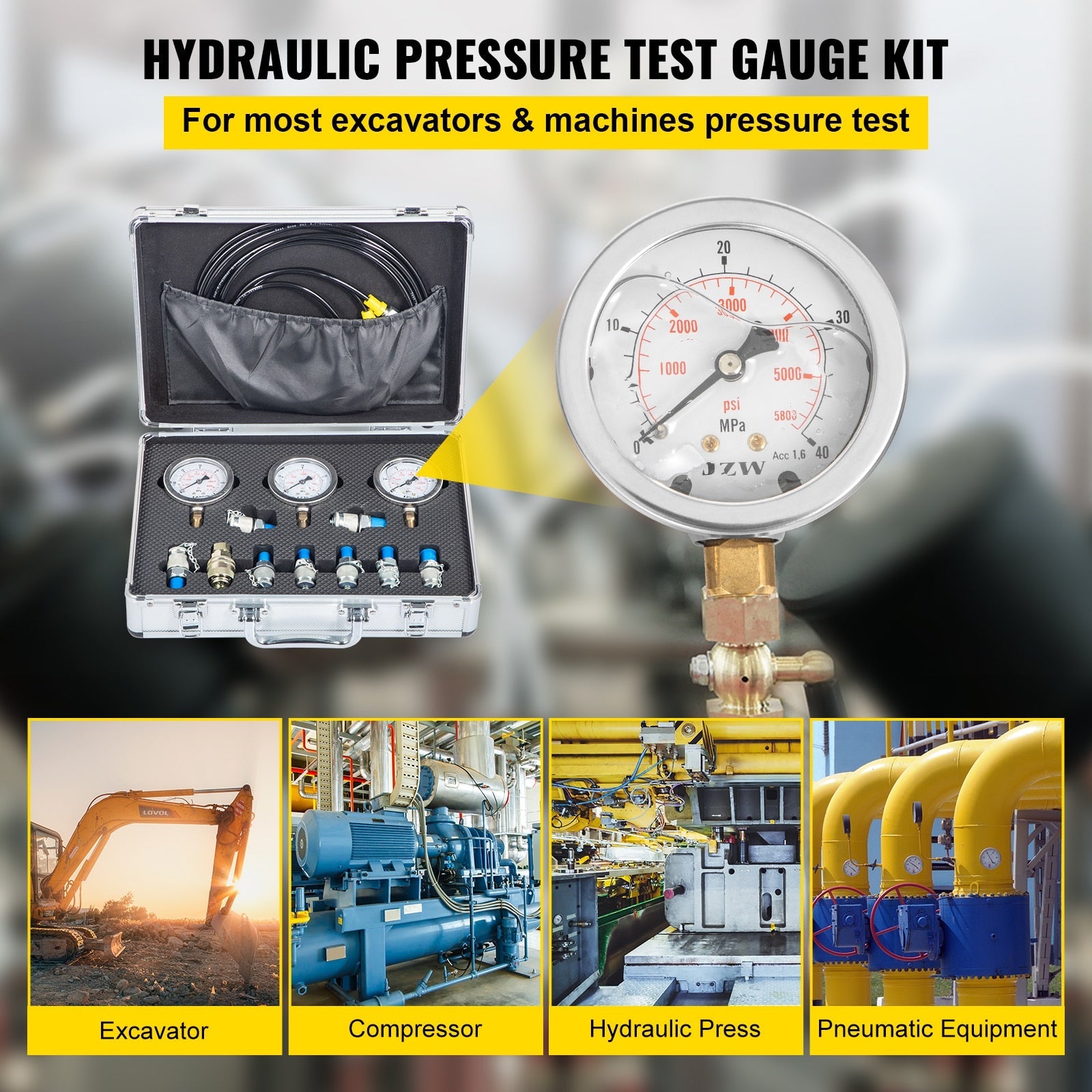Portable 0-60Mpa Hydraulic Pressure Gauge Test Kit with Digital Manometer for Accurate Measurements and Easy Excavator Maintenance