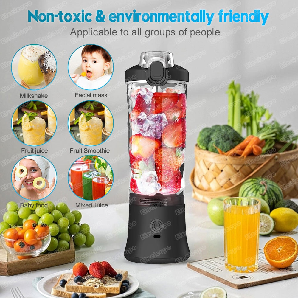 Multifunctional Portable Electric Juicer: 600ML Fruit Mixers Blender with 4000mAh USB Rechargeable Smoothie Mini Blender Machine