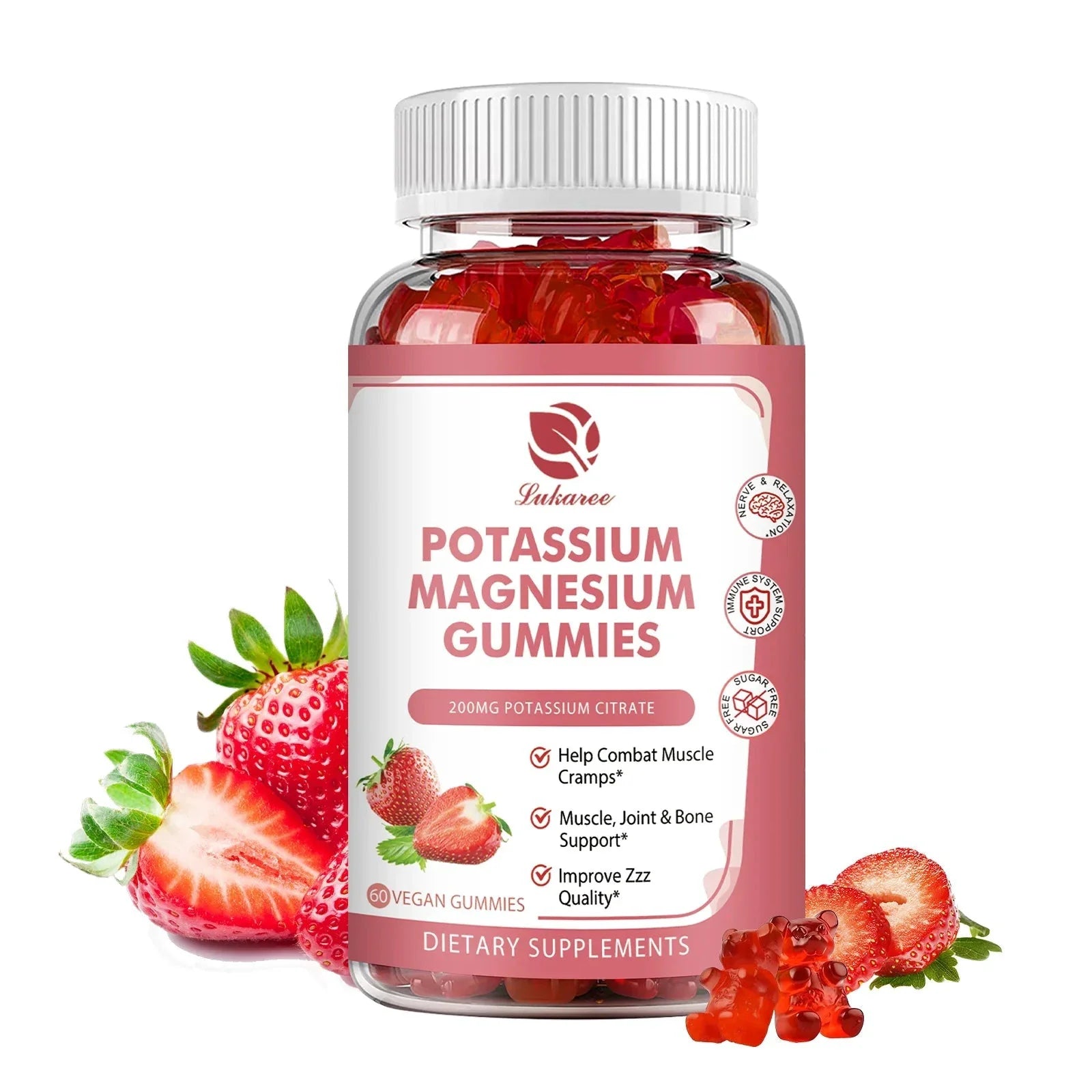 LUKAREE 200mg Potassium Magnesium Gummies Magnesium Potassium Supplements for Sleep, Relaxation, Sedation, Muscle Support