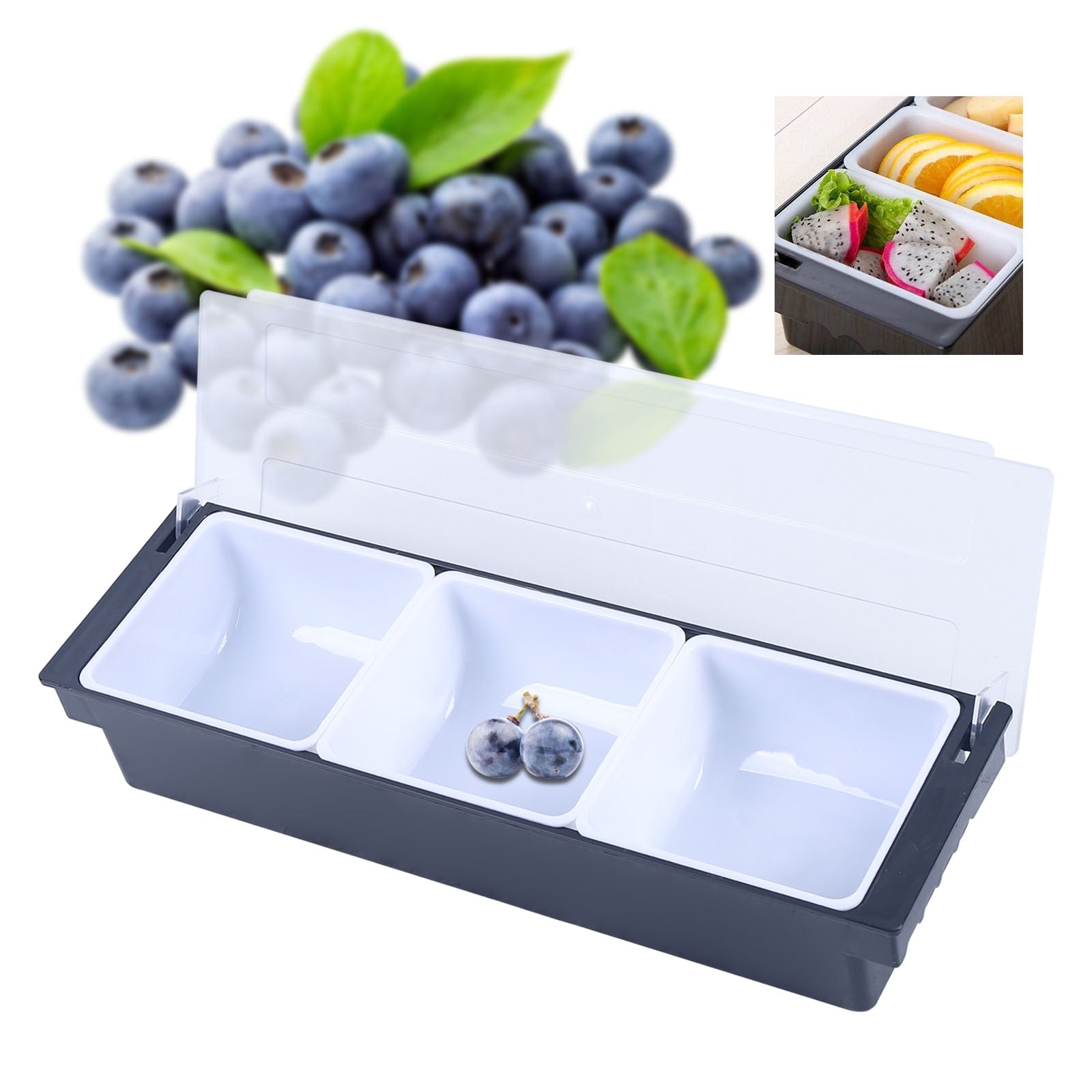 Condiment Server Condiment Dispenser Tray With Hinged Cover Strip Fruit Box Three Trays Suitable For Restaurant Buffet And Bar