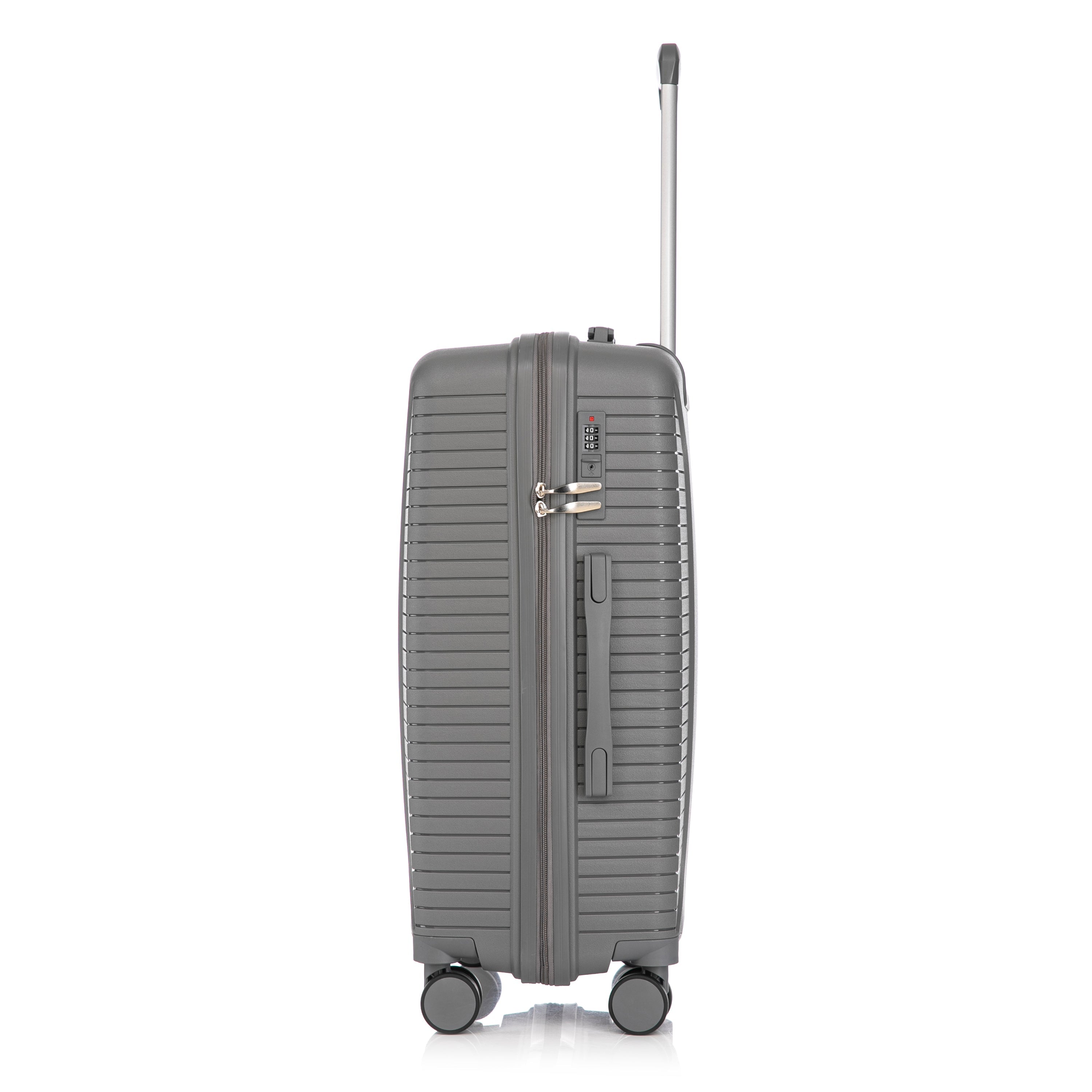3-Piece PP Spinner Wheel Luggage Set 20'/24'/28' Silver Grey