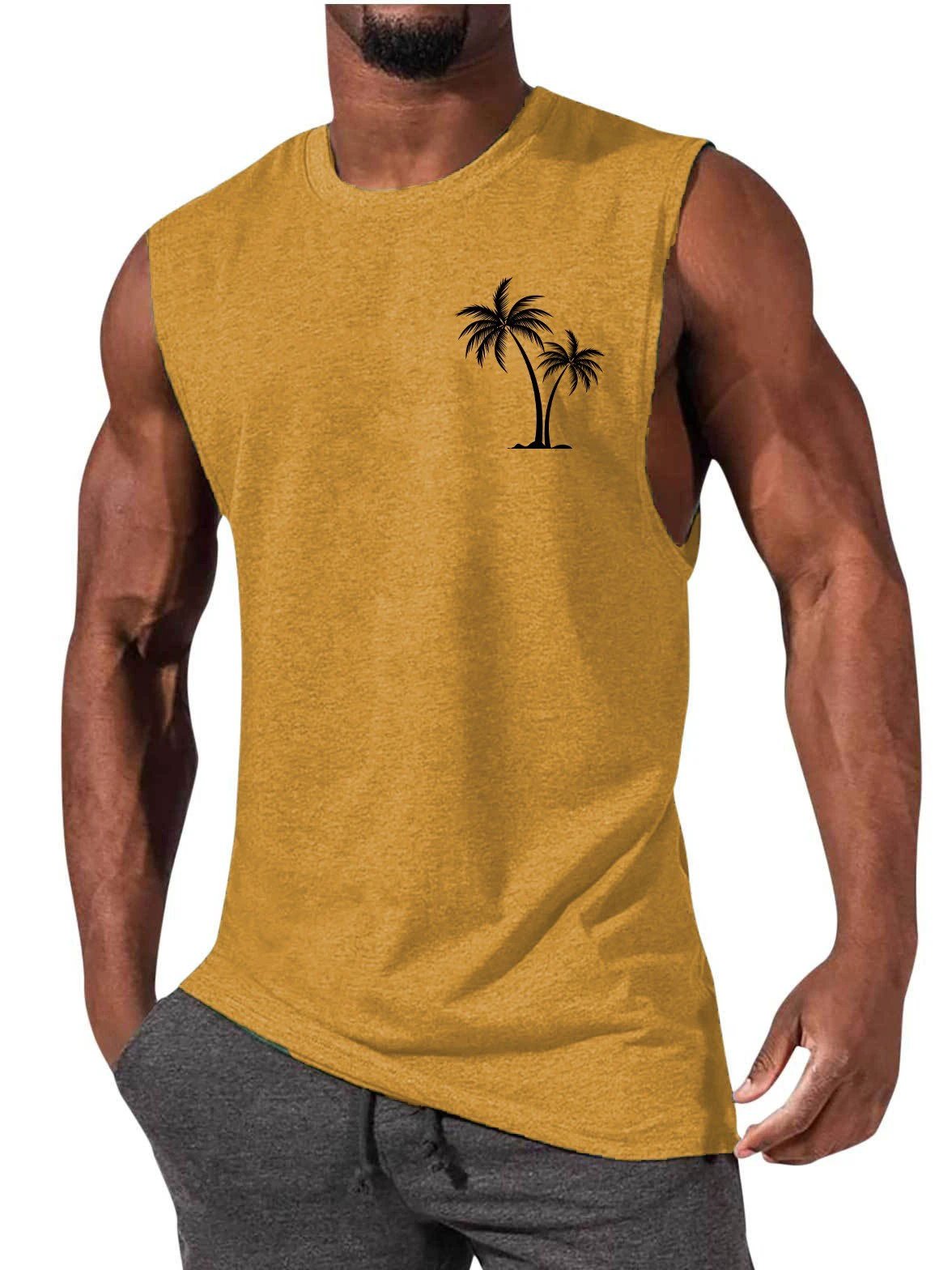 Mandotos Coconut Tree Embroidery Vest Men Tank Top For Summer Beach Workout Muscle Tee