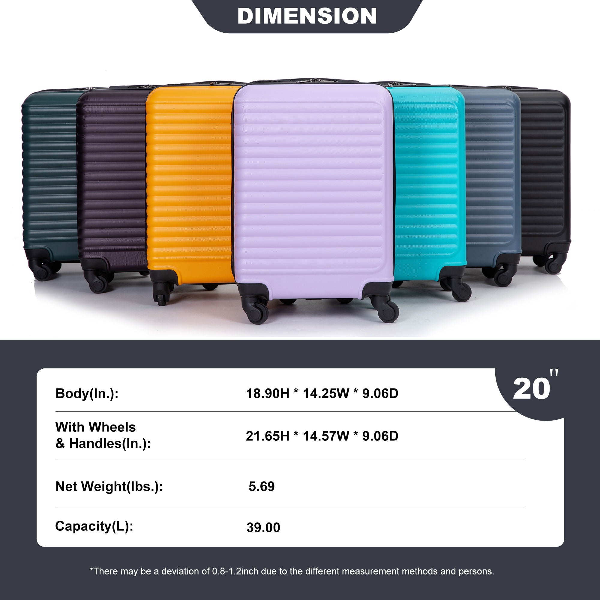 20" Carry On Lightweight Hardside Luggage with Spinner Wheels