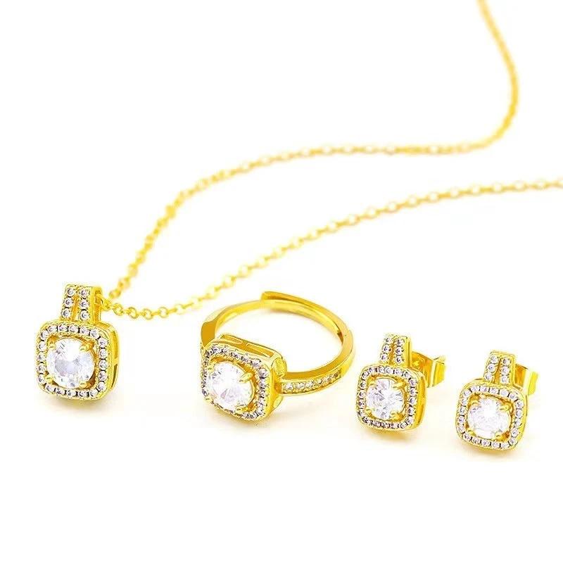 Fashion Jewelry Set - Zircon Gem Necklace Earring Ring