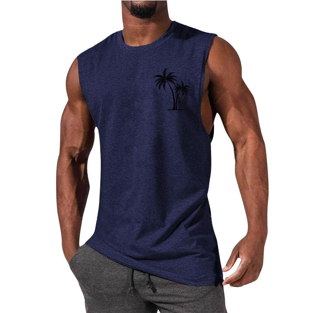 Mandotos Coconut Tree Embroidery Vest Men Tank Top For Summer Beach Workout Muscle Tee