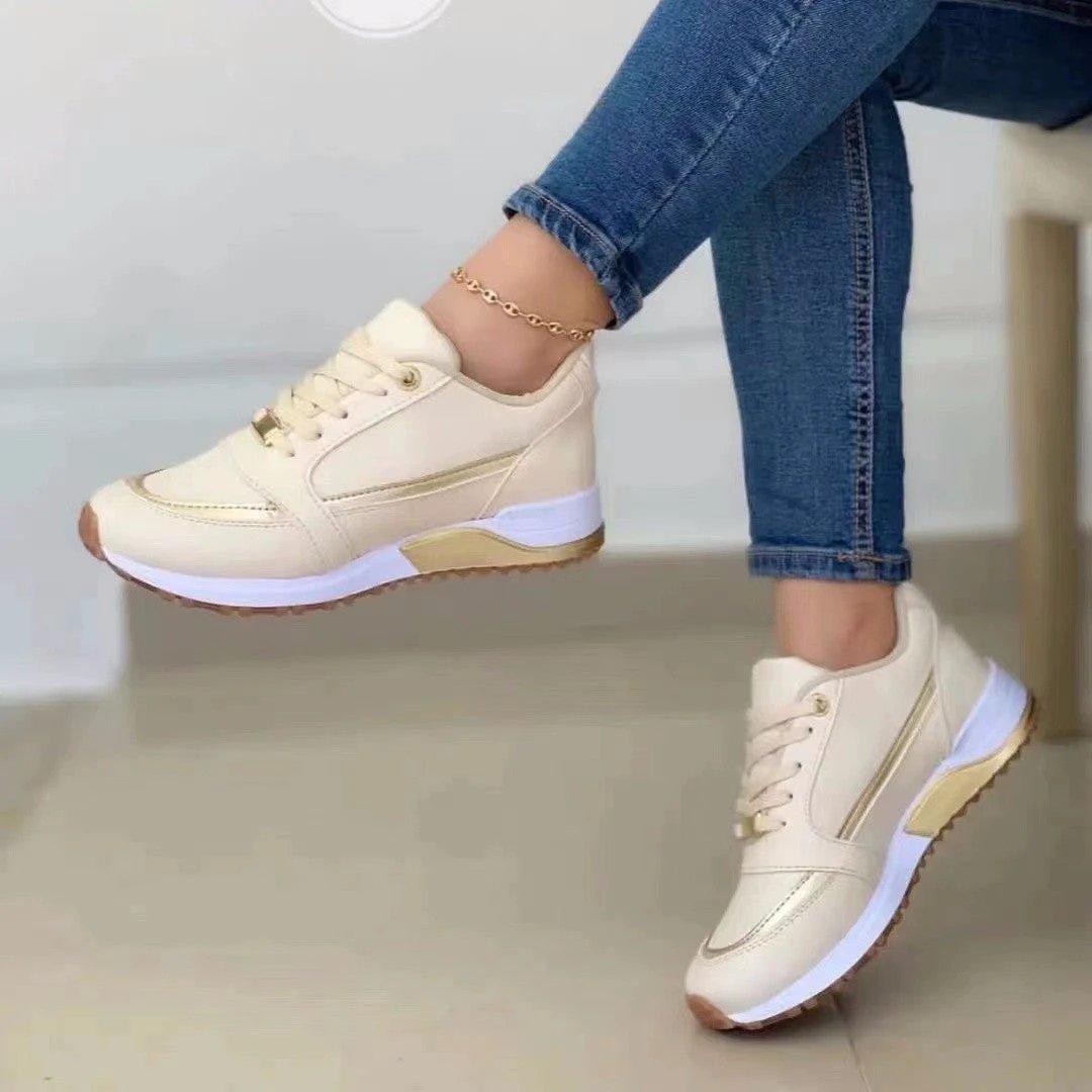 MANDOTOS Casual Lace Up Walking Sneakers For Women Navy Blue Round Toe Comfort Shoes