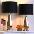 Set of 2 Mirrored Glass Bedside Table Lamps with 2 USB Ports