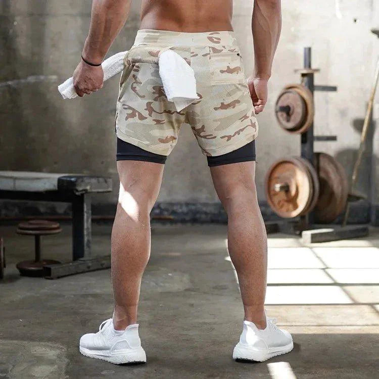 Mandotos Camo Running Shorts for Men 2 In 1 Quick Dry Gym Training Jogging Shorts