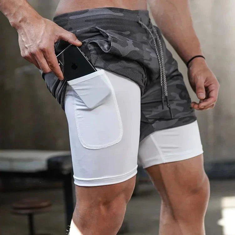 Mandotos Camo Running Shorts for Men 2 In 1 Quick Dry Gym Training Jogging Shorts