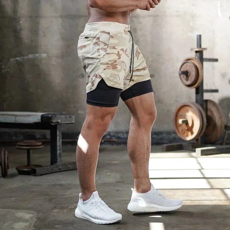 Mandotos Camo Running Shorts for Men 2 In 1 Quick Dry Gym Training Jogging Shorts