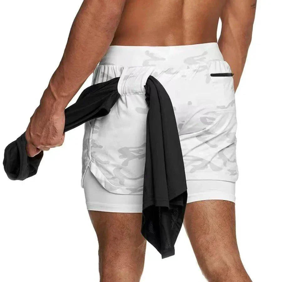 Mandotos Camo Running Shorts for Men 2 In 1 Quick Dry Gym Training Jogging Shorts