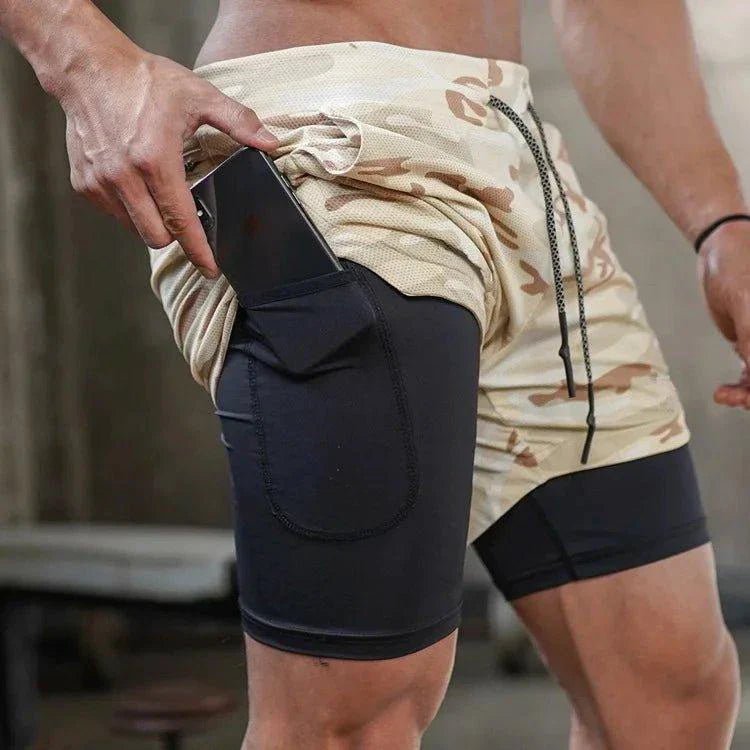 Mandotos Camo Running Shorts for Men 2 In 1 Quick Dry Gym Training Jogging Shorts