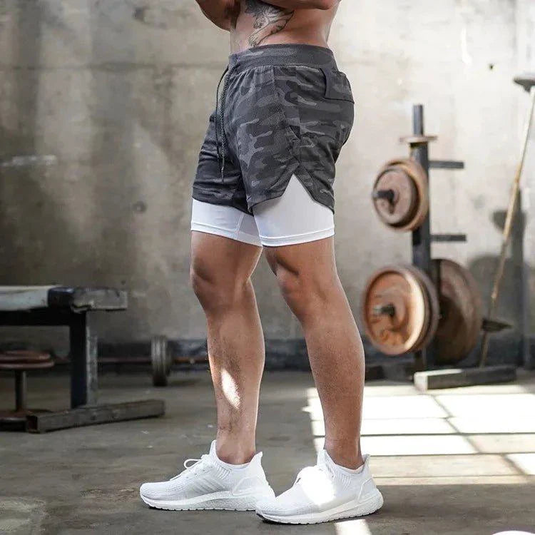 Mandotos Camo Running Shorts for Men 2 In 1 Quick Dry Gym Training Jogging Shorts