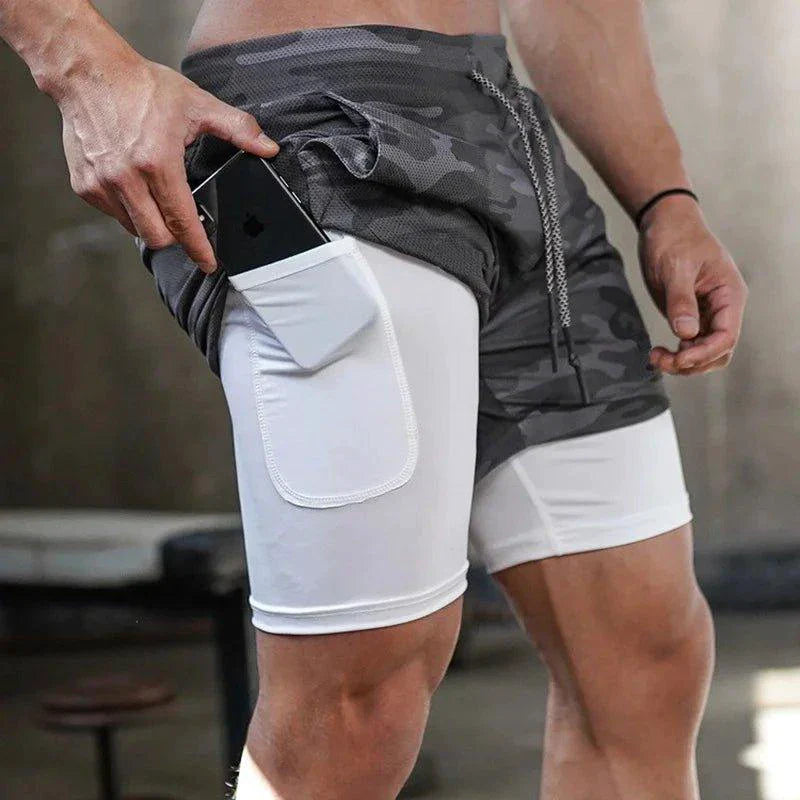 Mandotos Camo Running Shorts for Men 2 In 1 Quick Dry Gym Training Jogging Shorts