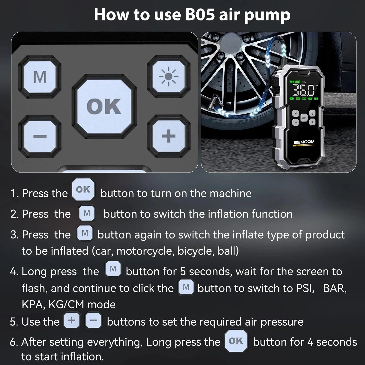 MANDOTOS Car Jump Starter Pro With Air Compressor 6000A 21800mAh LCD Display Portable Booster Charger