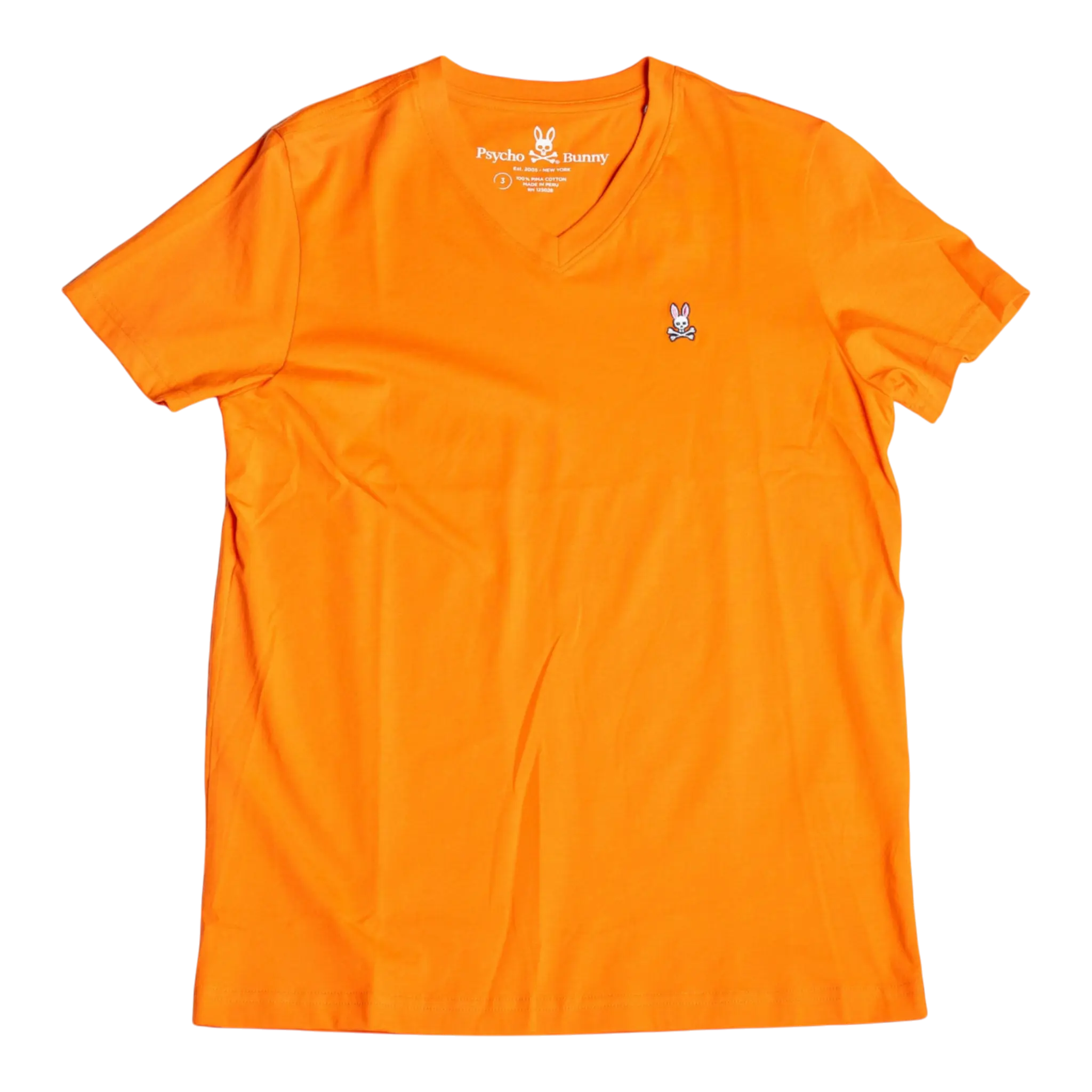 Psycho Bunny Classic V-Neck Men Tee Shirt Brilliant Orange