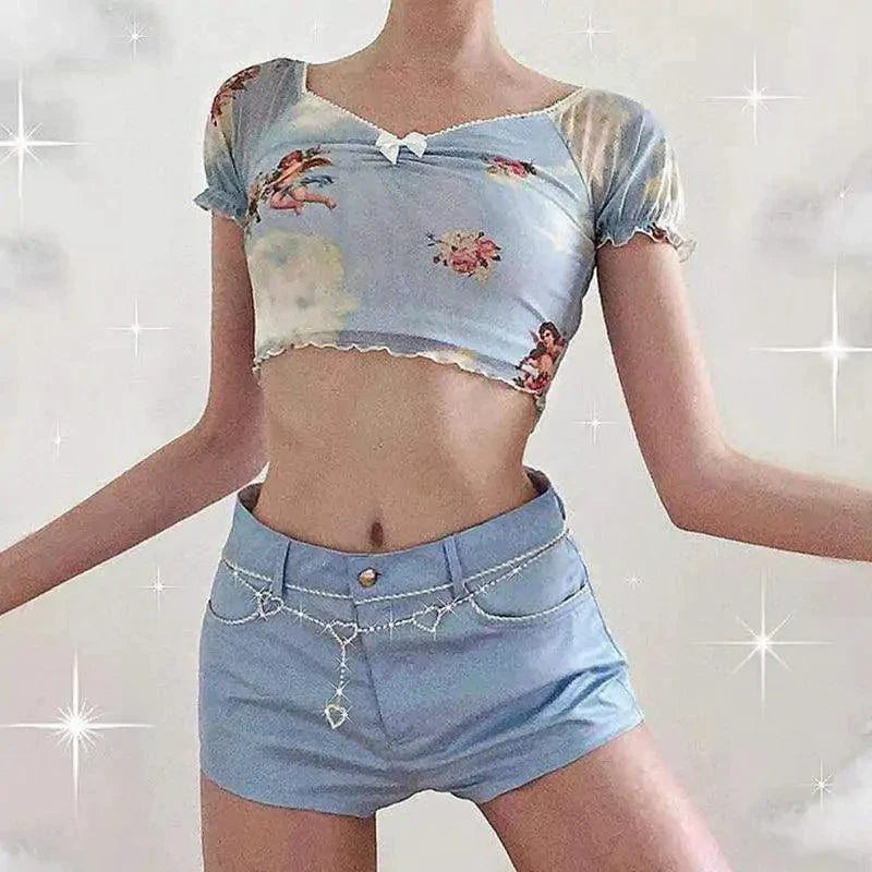 Cherub V-Neck Cropped Tee