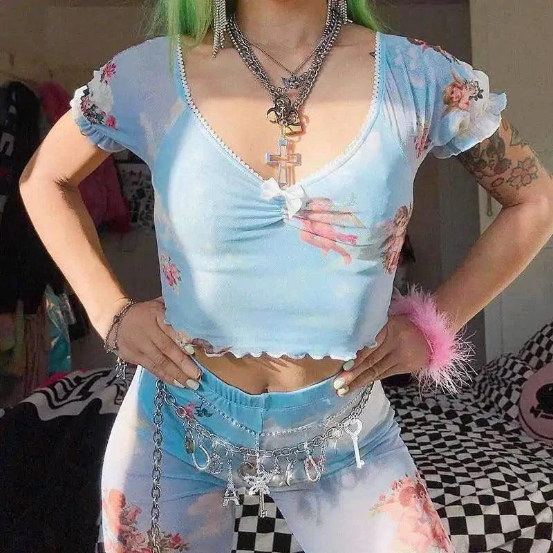 Cherub V-Neck Cropped Tee