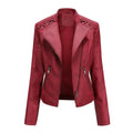 Mandotos Chic Feminine Black Leather Coat With Zipper Pockets And Biker Style Details