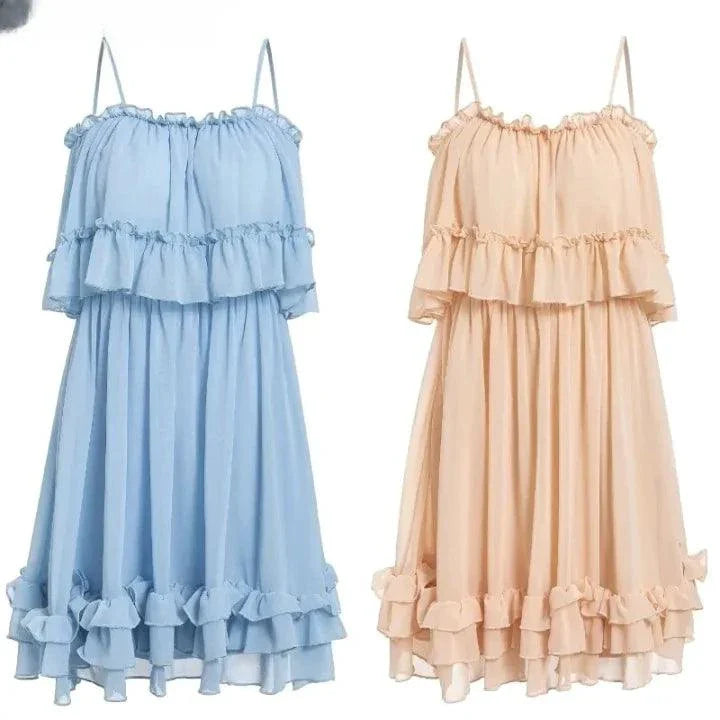 Chiffon Ruffled Summer Pleat Dress