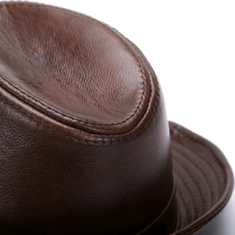 Mandotos Brown Leather Cap Premium Cowhide XL-XXXXL