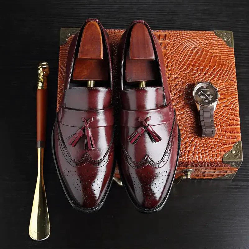Mandotos Classic Leather Tassel Loafers For Men With Cushioned Footbed Handcrafted