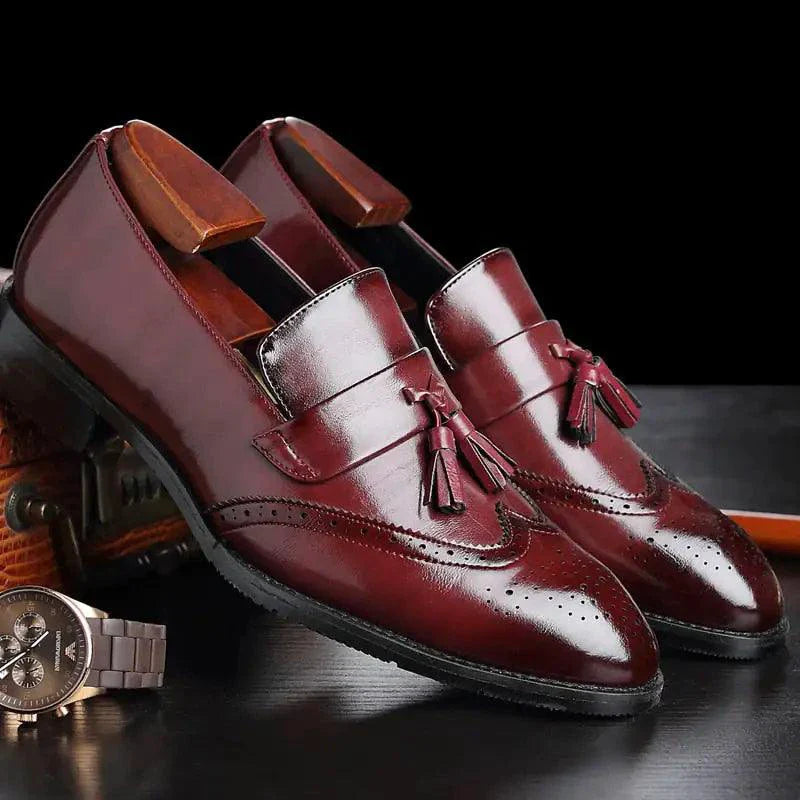 Mandotos Classic Leather Tassel Loafers For Men With Cushioned Footbed Handcrafted