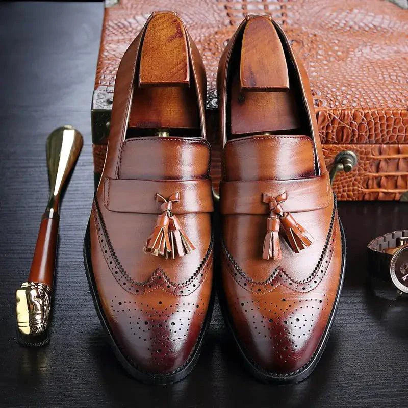 Mandotos Classic Leather Tassel Loafers For Men With Cushioned Footbed Handcrafted