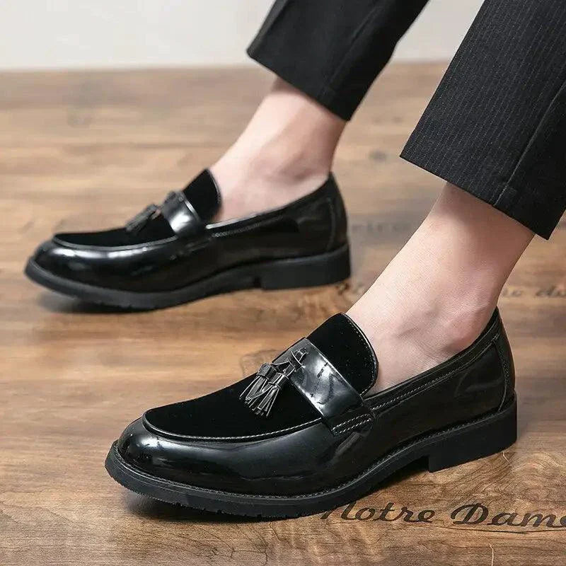 Mandotos College Inspired Leather Loafers For Men Blue Premium Handcrafted Dress Shoes
