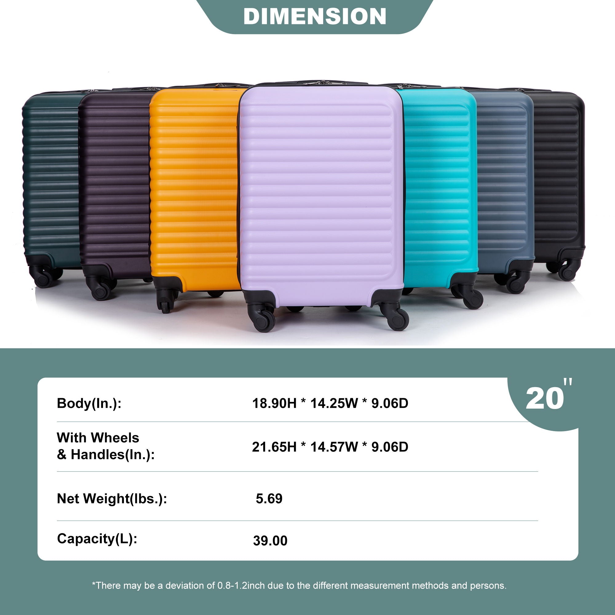 20" Carry On Lightweight Hardside Luggage with Spinner Wheels