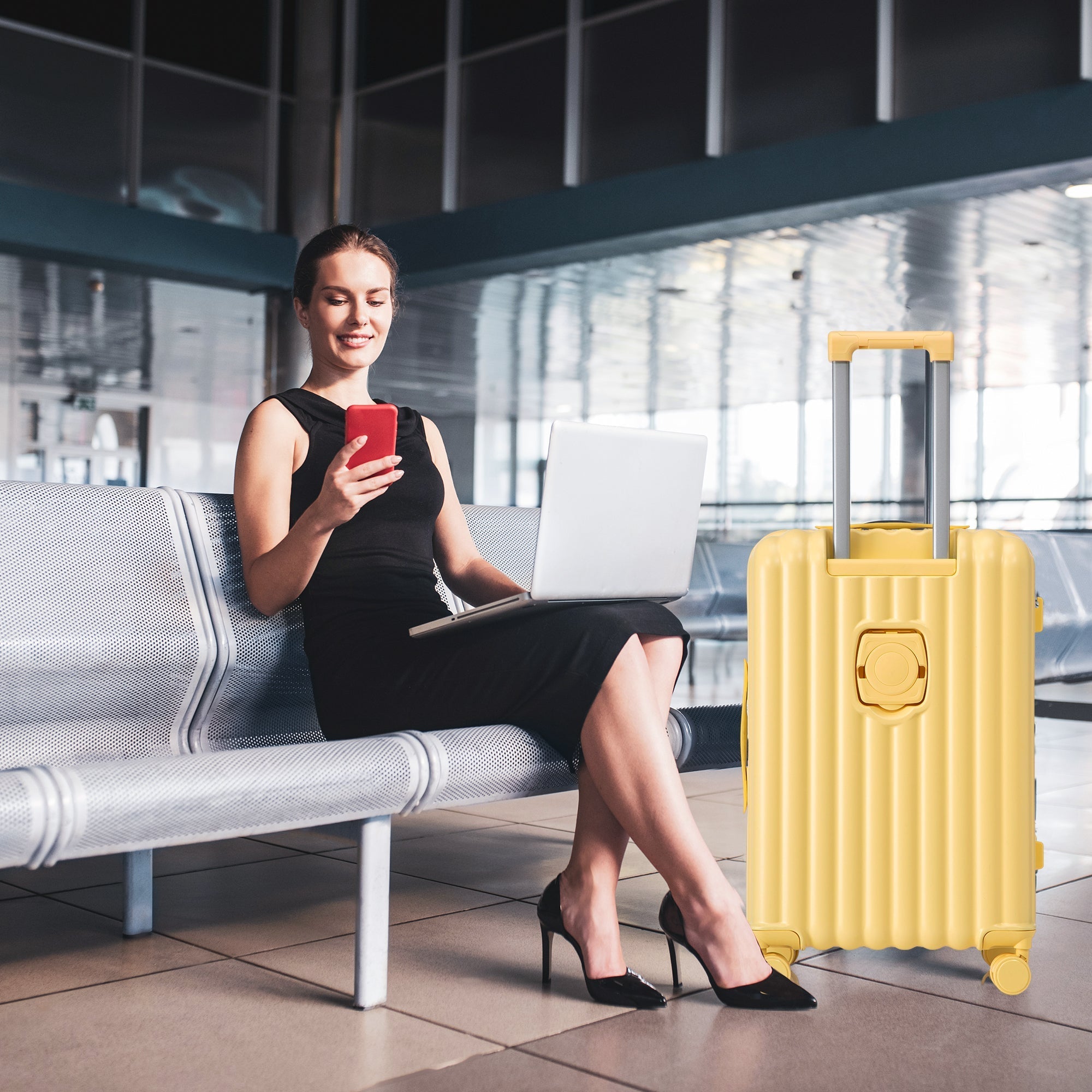 20'/24'/28' ABS Spinner Wheel Luggage Set with USB Port & Cup Holder