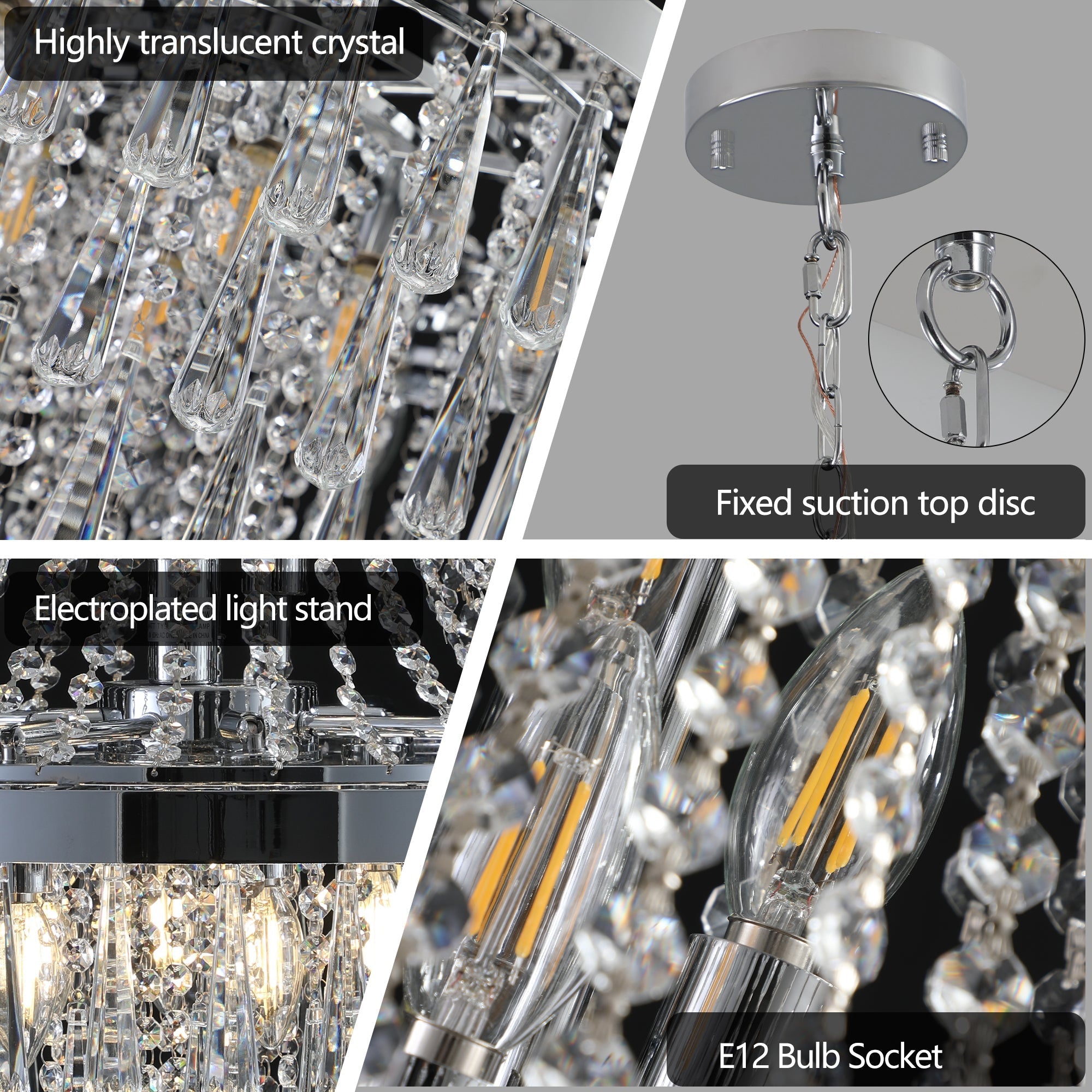20" Chrome Crystal Chandelier with Adjustable Height