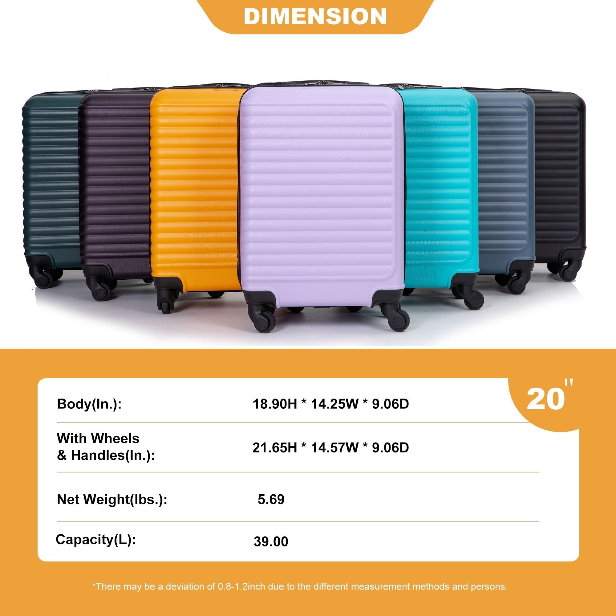 20" Carry On Lightweight Hardside Luggage with Spinner Wheels