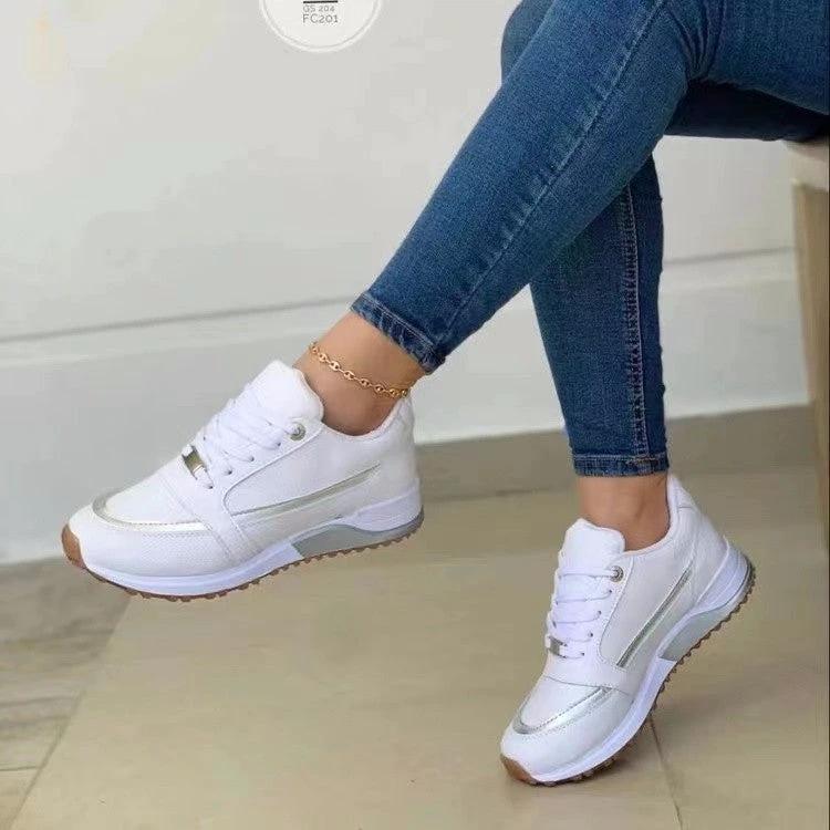 MANDOTOS Casual Lace Up Walking Sneakers For Women Navy Blue Round Toe Comfort Shoes