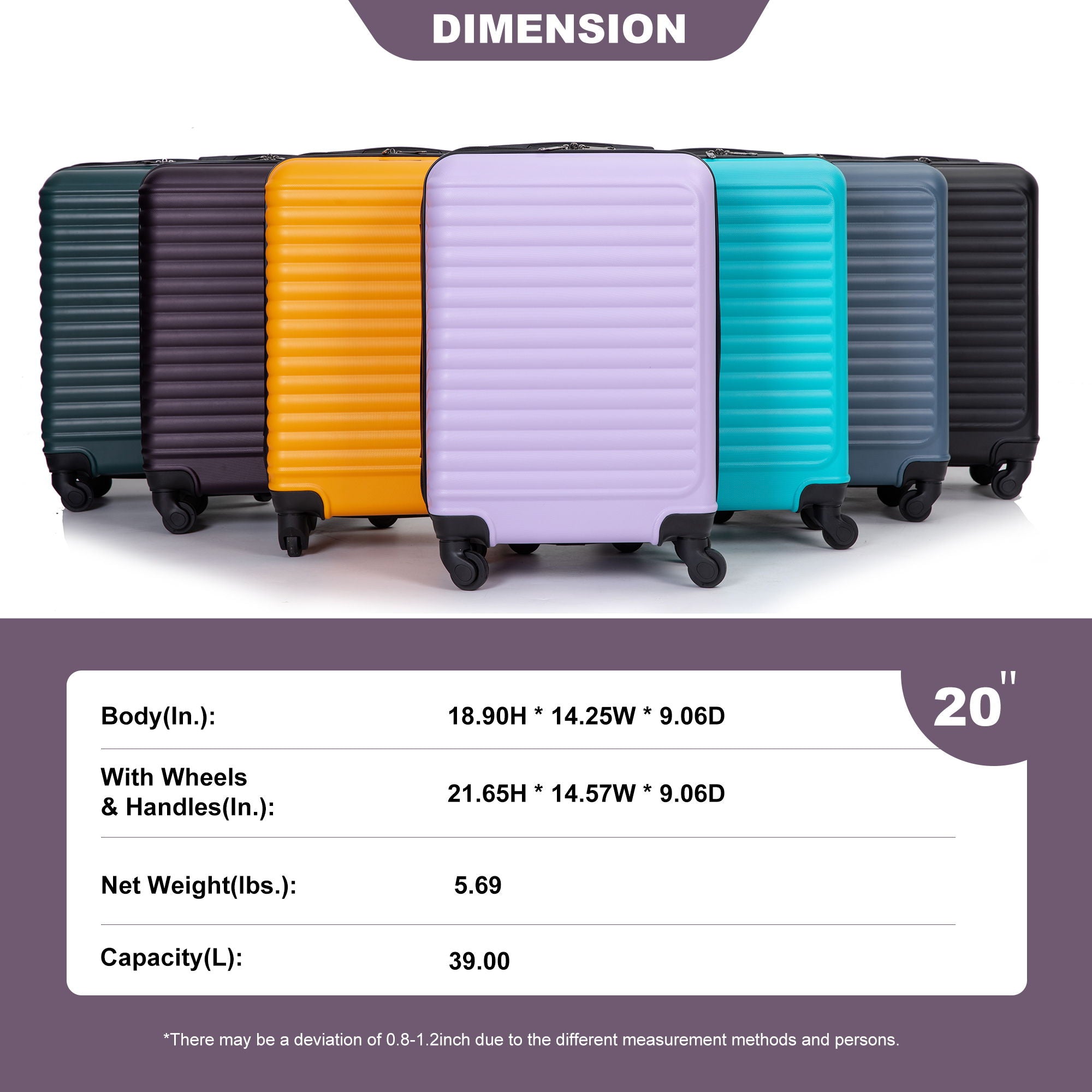 20" Carry On Lightweight Hardside Luggage with Spinner Wheels