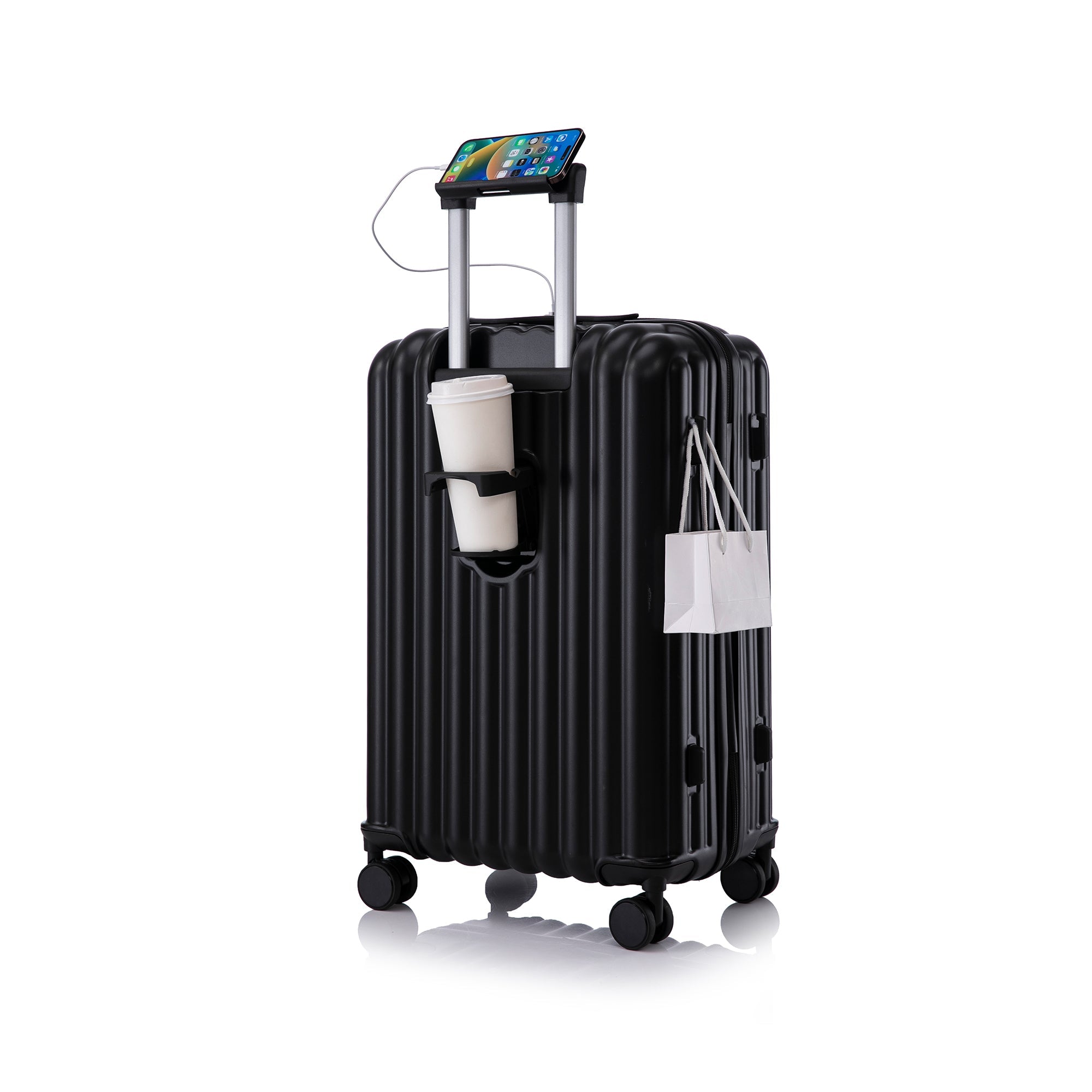 ABS Spinner Wheel Luggage Carry On Suitcase with Cup Holder and USB Port