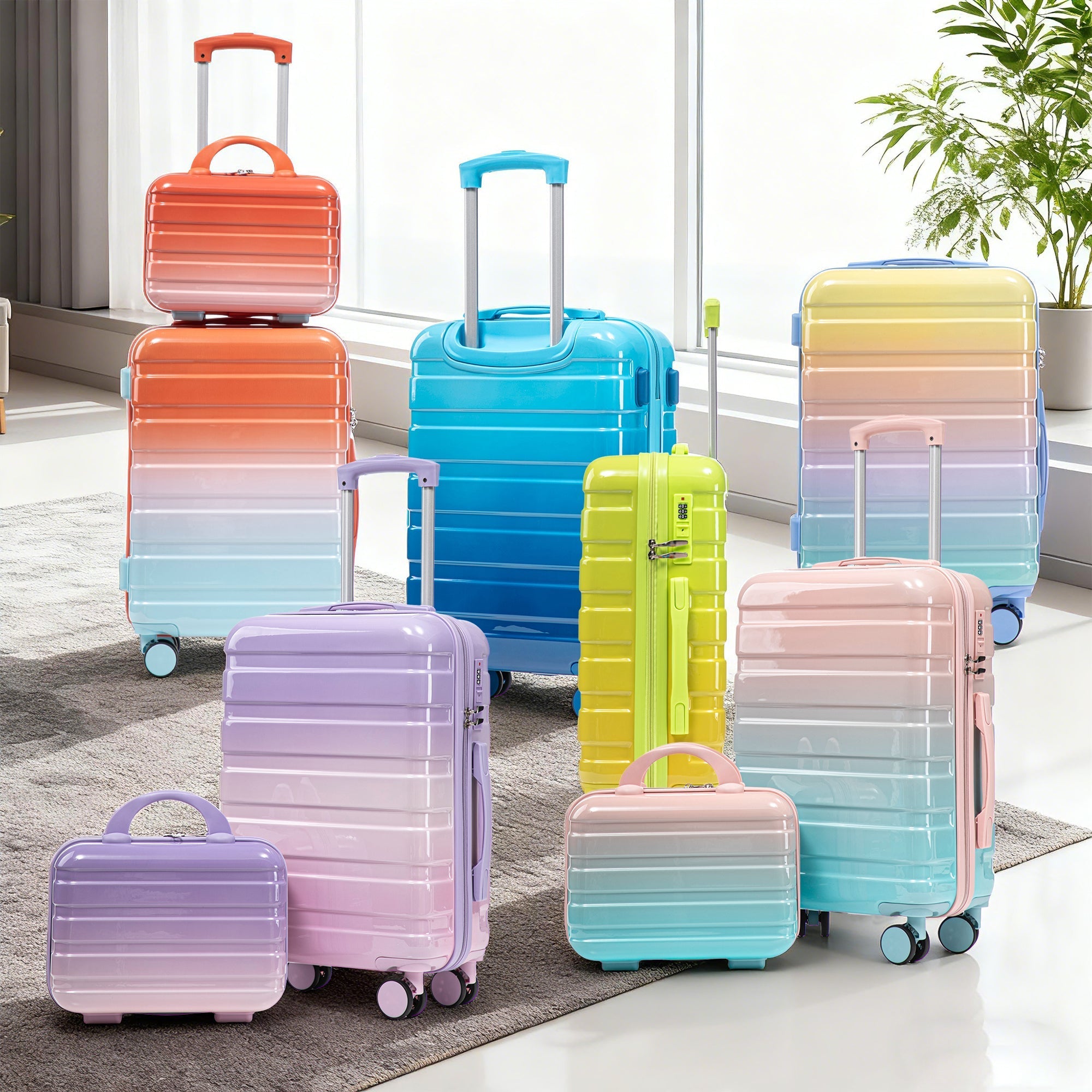 14'/20' 2-Pcs PC Spinner Wheel Luggage Set with Gradient Color and Lock