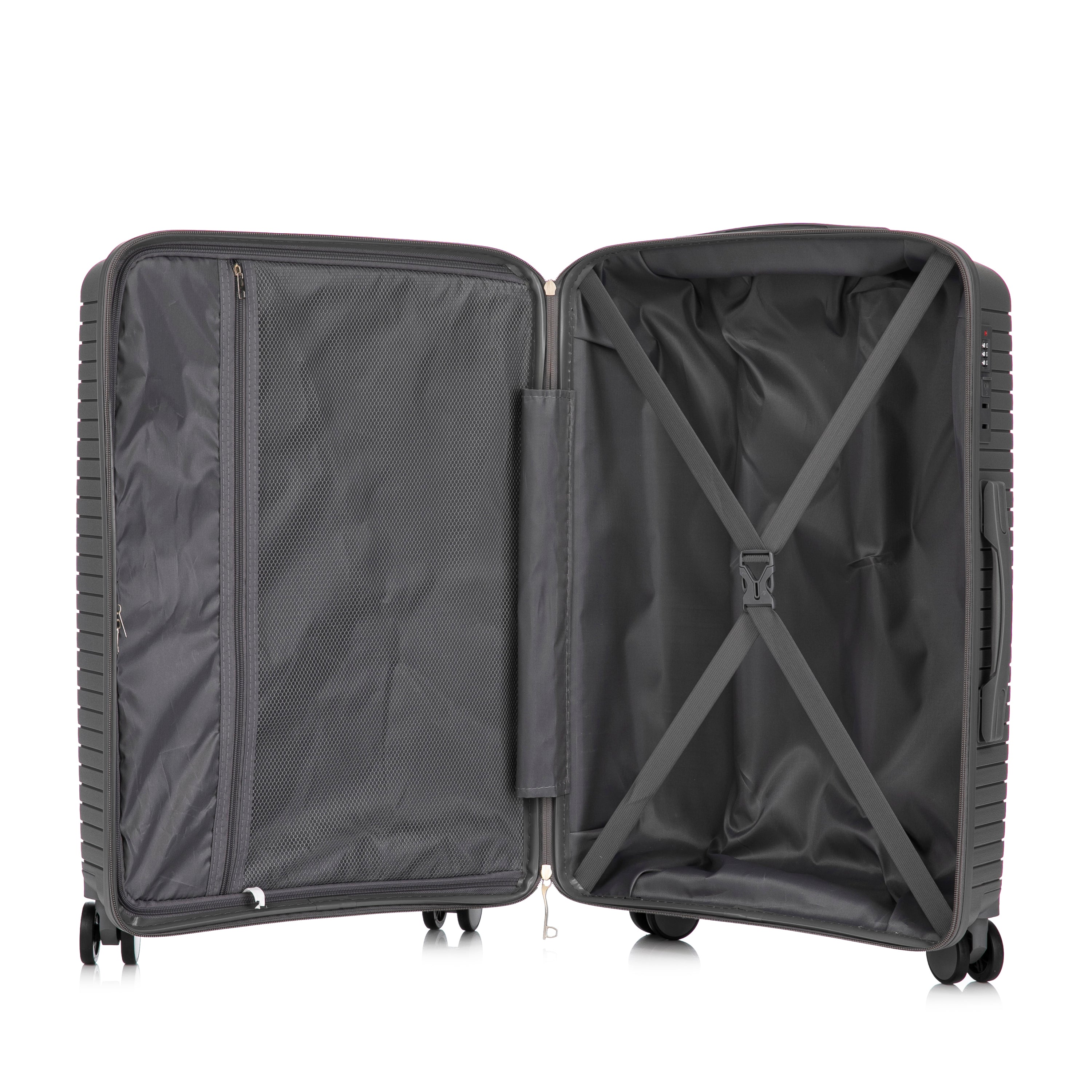 3-Piece PP Spinner Wheel Luggage Set 20'/24'/28' Silver Grey