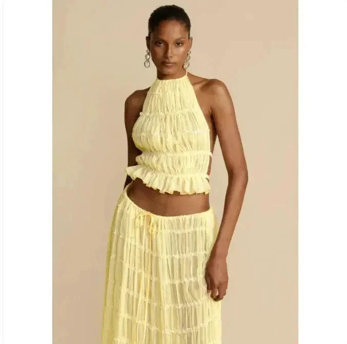 2-Piece Chic Halter Dress Suit Set