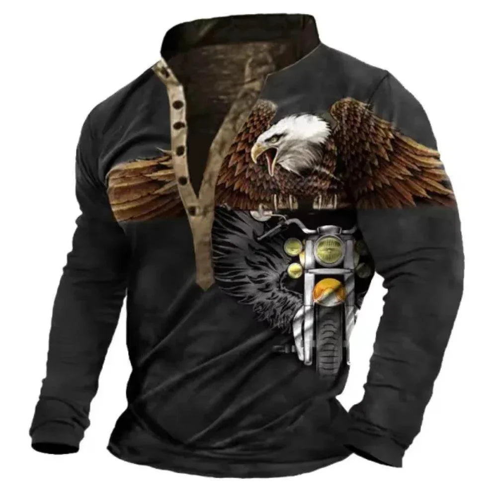Vintage Eagle Motorcycle Print Men's Tee - Harajuku Streetwear Design