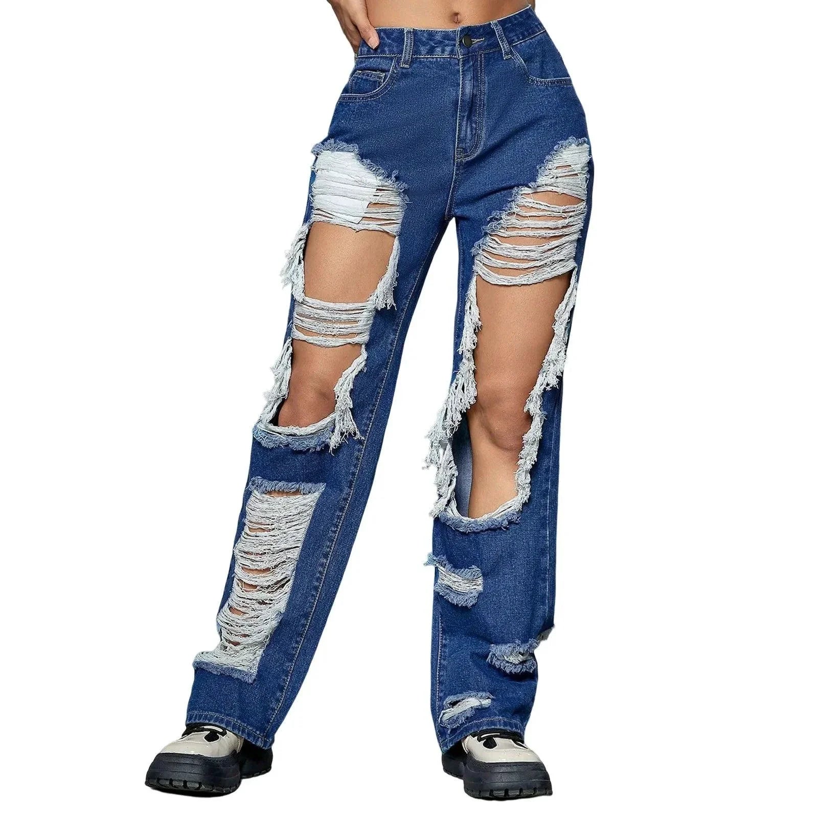 New Hole Ripped Jeans Women Booty Lifting Jeans Street Hip Hop Straight Leg Jeans Women'S Pants Korean Reviews Many Clothes